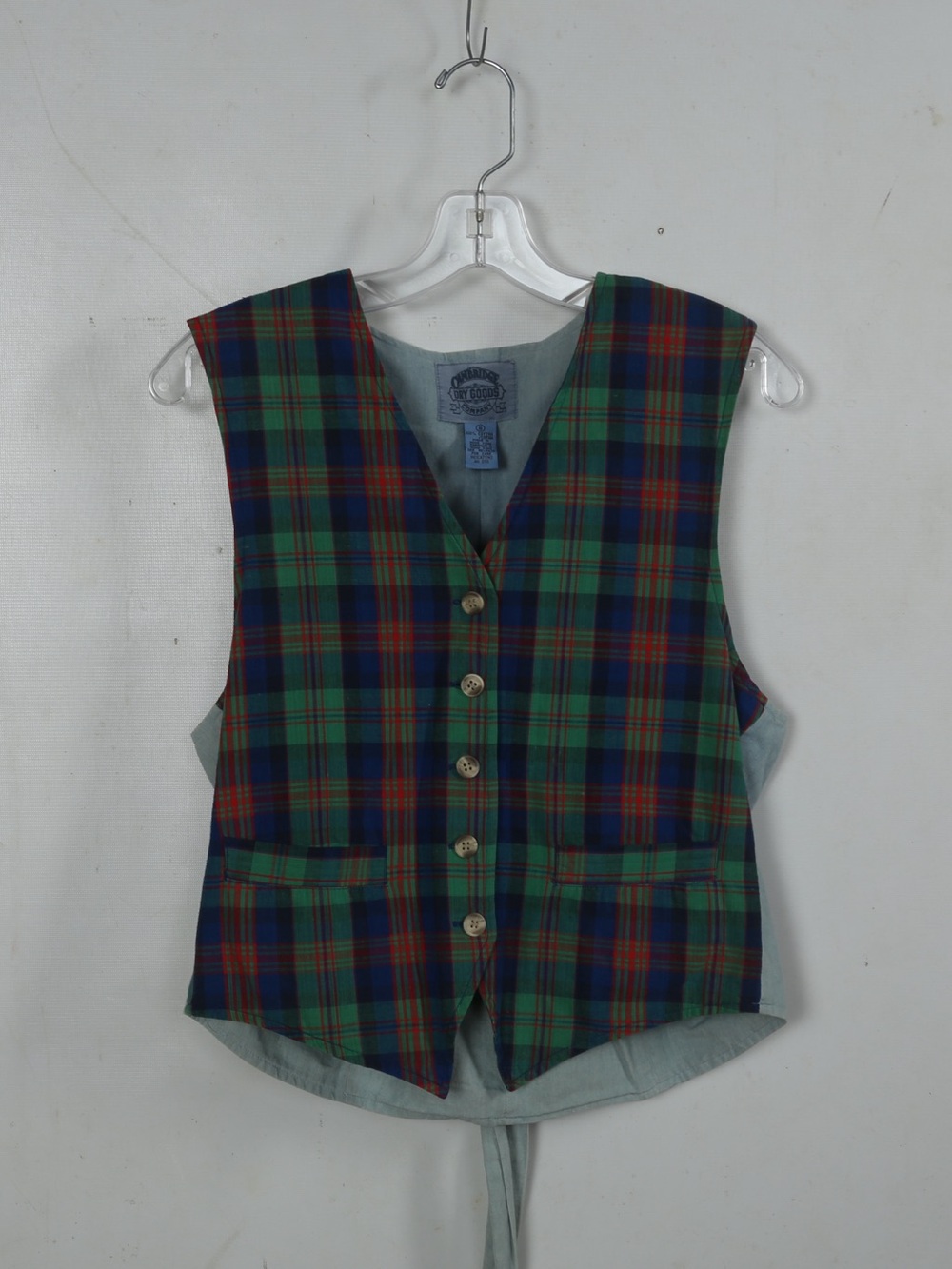 Cambridge Dry Goods Green Blue Red Plaid Button-Front Vest
